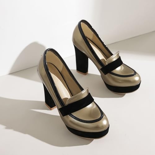 DirraBra Women's Leather Chunky Platform High Heels Closed Toe Block Heel Slip On Casual Shoes Outdoor Comfortable Elegant Dress Shoes for Wedding Party Office3