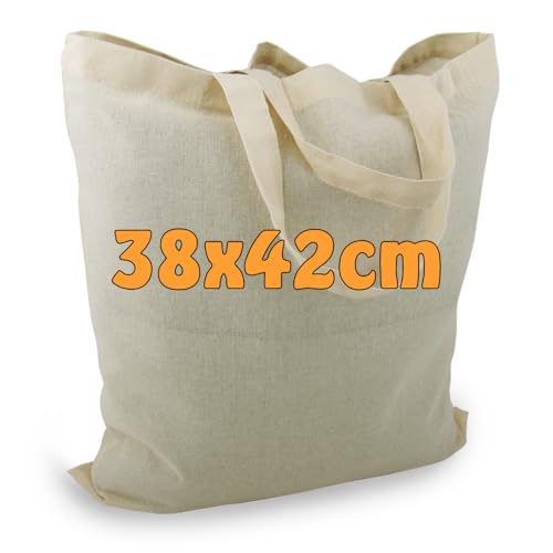 Cottonbagjoe 25 Baumwolltaschen 38 x 42 cm | Stofftasche aus 100% Baumwolle (140 g/m²) | Kurze Henkel | OEKO-TEX® STANDARD 100