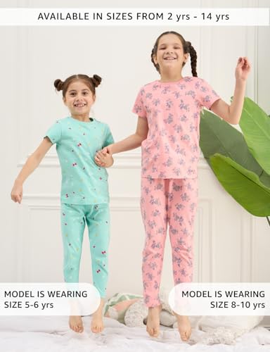 Image of Amazon Brand - Symbol Girls 100% Cotton Night Suit Set |Half Sleeves T-Shirt & Pajama Set | Age 2-14 Years