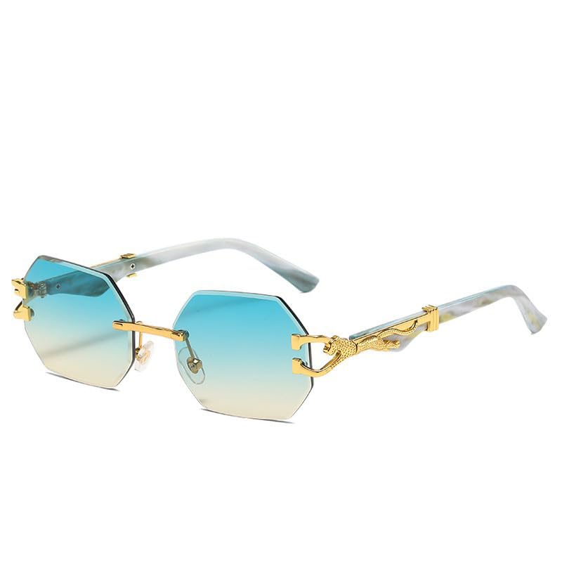 Retro Octagonal Sunglasses – Wood Grain & Leopard Temple, UV Protection for Men & Women-image-34