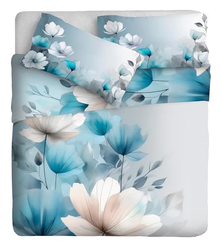 IPERSAN Parure Lenzuola Matrimoniale, 100% Cotone Percalle, 1 Lenzuolo sopra 260x300cm + 2 Federe 83x52cm, Fantasia Floreale, Balza Reverse, Stampa Digitale ad Alta Risoluzione, Made in Europe