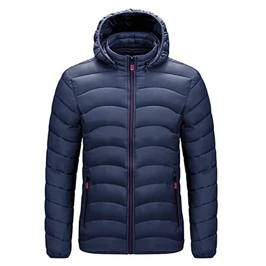 Chejarity Lätt quiltad jacka herr vinter dunjacka med avtagbar huva quiltad jacka dunrock enfärgad övergångsjacka tjock varm isoleringsjacka fritidsjacka med dragkedja, Mörkblå, 4XL
