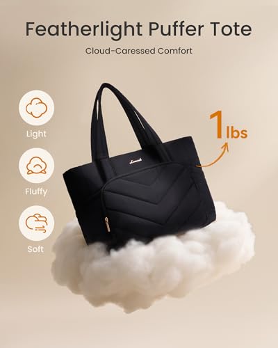 Image of LOVEVOOK Puffer Tote Bag for Women, V-Quilted Puffy Teacher Tote Nurse Bag, Large Shoulder Laptop Purse for Work Travel Gym