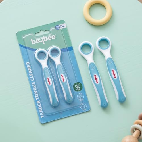 Baybee Soft Silicone Baby Tongue Cleaner BPA Free Oral care with Anti Chock Shield | Infant Flexible Tongue Brush for Kids 6+ Months (Blue)