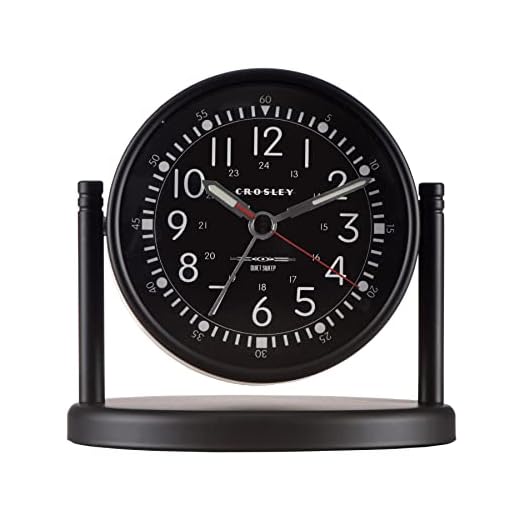 Crosley Nautical Alarm Clock for Desk Side Table and Night Stand, All Metal Case with Dome Glass Lens, Adjustable Viewing Angle, Simple Operating Controls (Black)