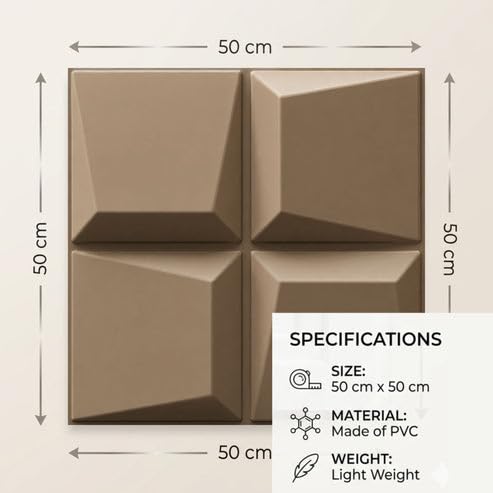 Image of Kayra Decor 3D PVC Wall Panels for Bedroom & Living Room | Cube Design | Mega Greige Color | 19.7 x 19.7 Inch | Pack of 12 | 32.28 Sq Ft