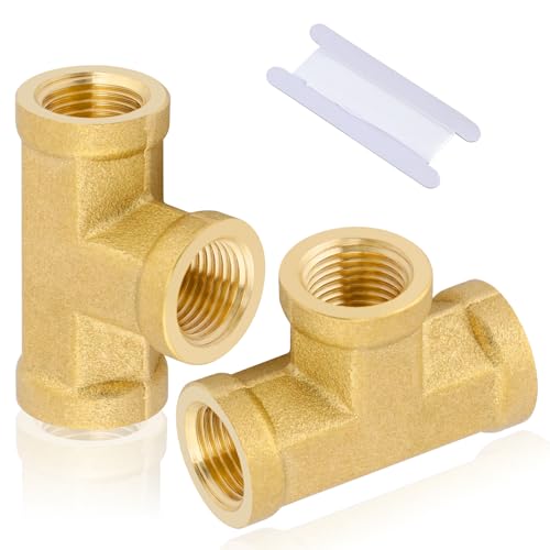 Boeray 2pcs 1/8" Brass Tee Fittings 1/8" NPT Female Pipe to 1/8" NPT Female Pipe to 1/8 Inch NPT Female Brass Barstock Street Tee Pipe Fittings 3 Way Forged Brass Fittings