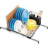Urackify Over The Sink Dish Drying Rack, in Sink Dish Rack with Expandable Feet, Small Dish Drainer, Home Plate Dryer Storage Rack with Cutlery Holder, Black