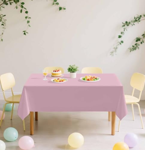 Image of SietDESEO 2 Pack Light Pink Plastic Tablecloth Rectangle 54 x 108 Premium Disposable Table Cloth Plastic Pink Table Cover for Wedding Baby Shower Party Supplies