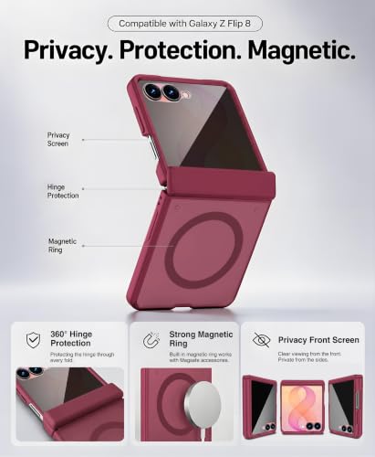 Image of STORMTAL for Samsung Galaxy Z Flip 8 Case with Privacy Screen Protector, [Compatible with Magsafe], [Full Body Hinge Protection], Magnetic Slim Case for Z Flip 8 Case Red