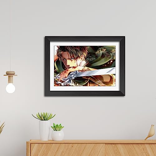 Image of TenorArts Levi Ackerman Poster Attack on Titan Anime Laminated Posters Photo Frame Painting with Matt Finish Black Textures (12inches x 9inches)