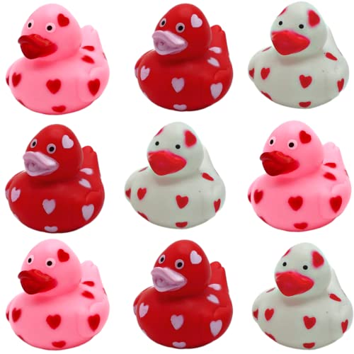 4E's Novelty Valentines Day Rubber Ducks - 24 Pack Heart Themed Duckies for Jeep Ducking, Bath Toy