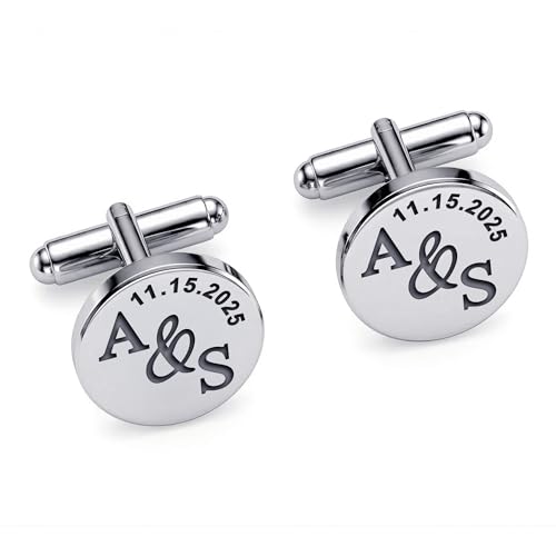 Image of TRUESILVER ACPL 925 Sterling Silver Personalized Customized Engraved Initial or Name Designer Cufflinks for Men, Boys, Fathers and Grand Father