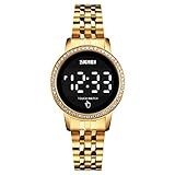 zolohoni Relojes digitales de acero inoxidable para mujer, Redondo dorado