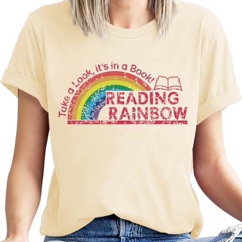 Image of Take a Look It's in a Book Shirt for Women Funny Reading Rainbow Graphic T Shirt Book Lover Gift Tee Tops