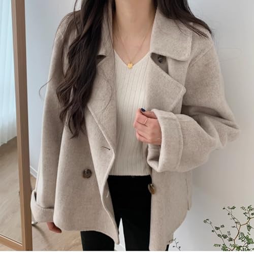 IDEALSANXUN Short Wool Coats for Women 2024 Fall Winter Cropped Trench Coat Pea Coats Tweed Blazer Jacket2