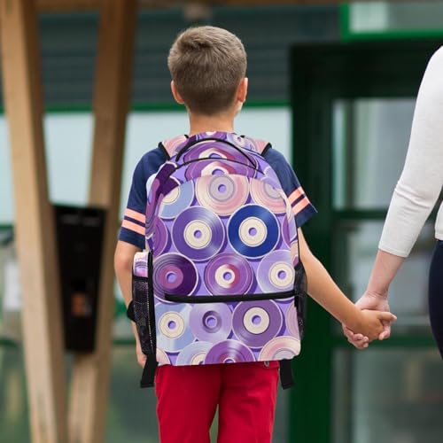 Cartable disques violets pour l'école : ensemble sac à dos et trousse