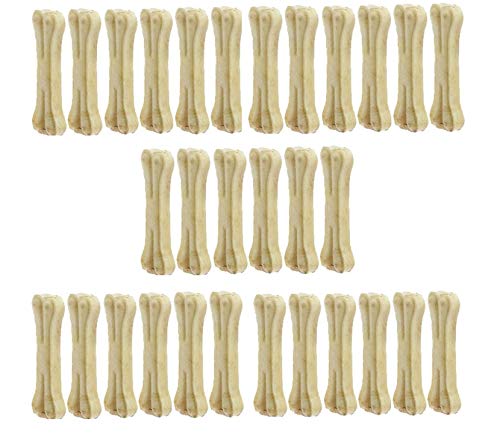 Image of Petlicious & More Rawhide Bones for Dogs 4 Inch 1 Kg Pack Pressed Bones for Dogs (Pack of 1 Kgs)