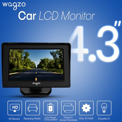 Image of Wagzo 12V, 4.3 Inch Dashboard TFT LCD Car Display Screen with 8 LED Reverse Parking Camera for Car View HD Car Camera, Universal for All Car