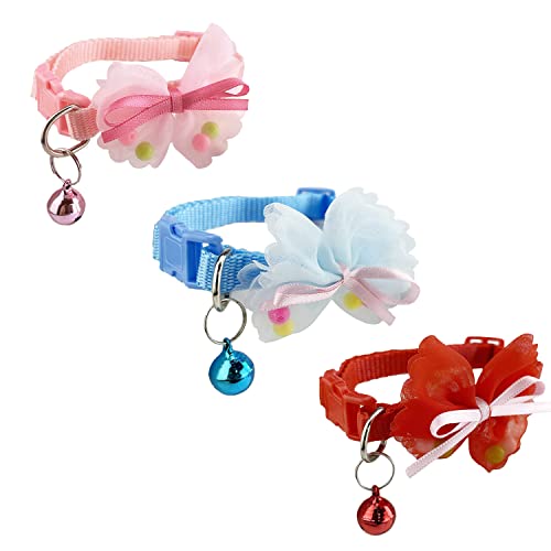 Newtensina 3 Pieces Bead Bowtie Cat Collar with Bells - RPB