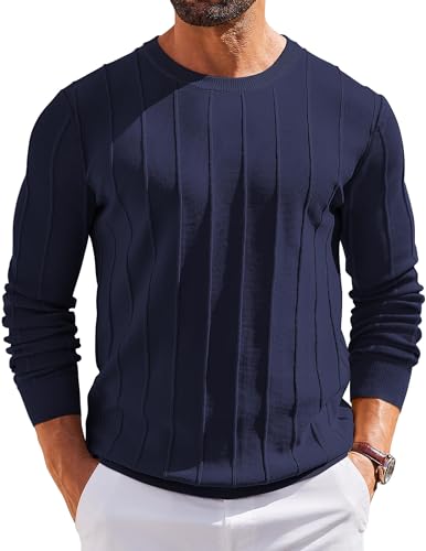 COOFANDY Herren Pullover mit Rundhals Strickpullover Herrenpullover Casual Pulli Langarmshirt Sweater Marine Blau XXL