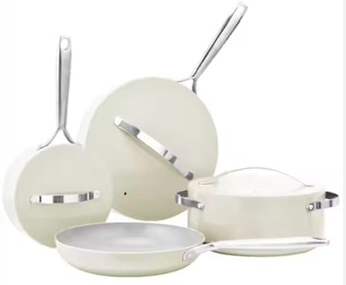 Nonstick Ceramic Cookware Set - Kitchen Cooking Pots & Pans - 7-Piece -Non Toxic PTFE & PFOA Free Oven Safe- White