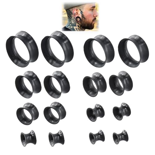 Vidsmow 16 PCS Weich Silikon Ohr Tunnel, Körper Piercing Expander in verschiedenen Größen 6 mm bis 20 mm, Schwarz, Sicher und Hygienisch für Das Dehnen von Ohrlöchern