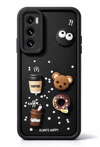 Image of Bintage Case Cute Fun Taddy| 3D Ball Bear| Donut| Coffee Rubber Case Camera Protection Back Cover Compatible for Vivo V20 SE - Black