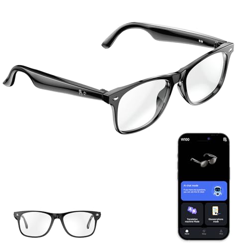 Occhiali con traduzione AI, occhiali intelligenti con traduzione in tempo reale con 160 lingue (Montatura nera full-frame + lente anti luce blu)