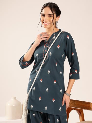 Image of Vbuyz Women's Printed & sequience work A-line Cotton Pink Kurta Pant With Dupatta