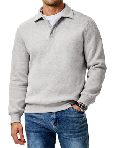 JMIERR Mens Casual Cotton Polo Sweatshirts Long Sleeve Button Collared Pullover Shirts