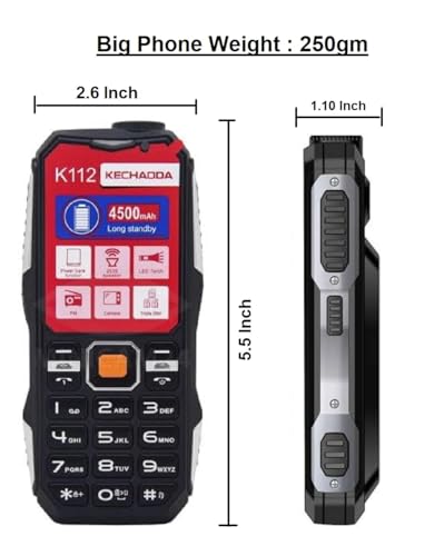 Image of KECHAODA K112, Triple Sim Phone (Black) Speaker with Amplifier, PMMA 2.5D Glass,1.3 MP Camera, Keypad Mobile, DJ Sound with Power Bank System (Big Size & Heavy Phone)