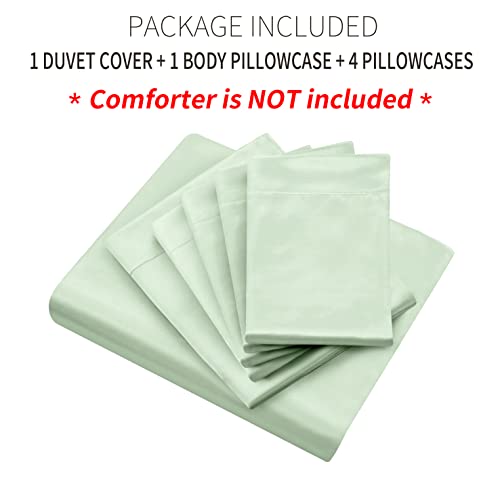 Image of Ersmak 6 Pieces Satin Duvet Cover Full /Queen Size Luxury Silky Bedding Duvet Cover Set with 1 Soft Duvet Cover, 4 Queen Pillowcases and 1 Body Pillowcase, Sage Green