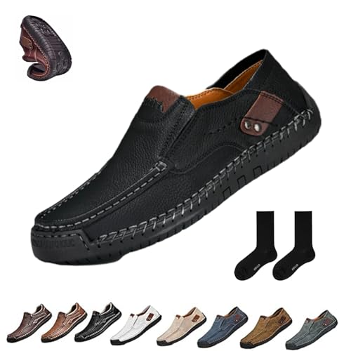 Enjeer Orthopedic Walking Shoes Mens, Ideacloth Men's Waterproof Fashion Orthopedic Driving Shoes, Men's Handmade Genuine Leather Slip-On Loafers