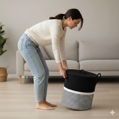 Image of lid Laundry Basket for Clothes, Toy Storage Basket, Storage Basket for Living room, Multi-Purpose, Extra Large Laundry Basket, Dirty Cloth Baskets, 15x20 in inch (LXH) (BG9)