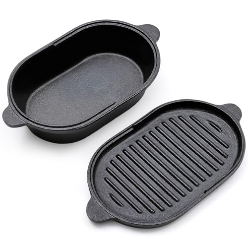 Warmiehomy 2in1 Gusseisen Topf Dutch Oven 2L - Oval 23cm Gusseisen Topf Brot Backen Induktion Mit...