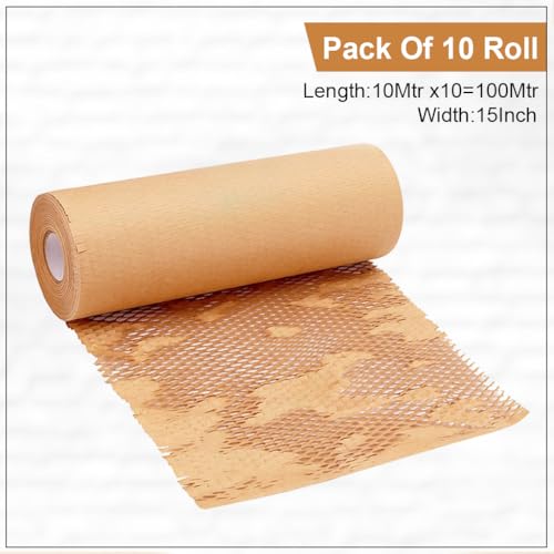 Image of GLUN Honeycomb Paper Wrap, 10m x 15in, Pack of 10, Eco-Friendly Protective Packaging for Fragile Items, Lightweight & Recyclable