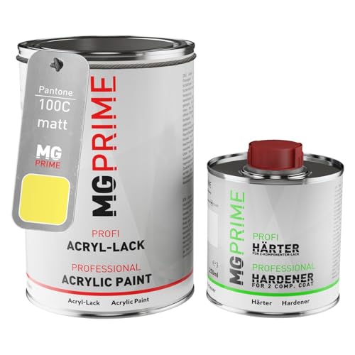 MG PRIME Pantone 100C Yellow mate Pintura acrílica, bote de 1,5 litros/1500 ml incluido endurecedor