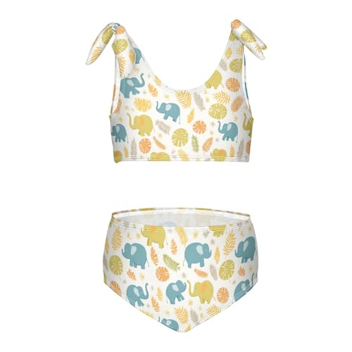 Wusikd Cute Elephants Girls Swimsuits Two Piece Jungle Leaves Swimwear Bikini Set for for Girls Size 3T