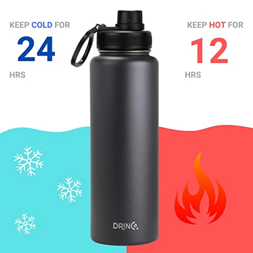 Image of Drinco Stainless Steel Water Bottle Spout Lid Vacuum Insulated Double Wall Water Bottle Wide Mouth Leak Proof Keep Cold Sport Camping Hiking (40oz Black)