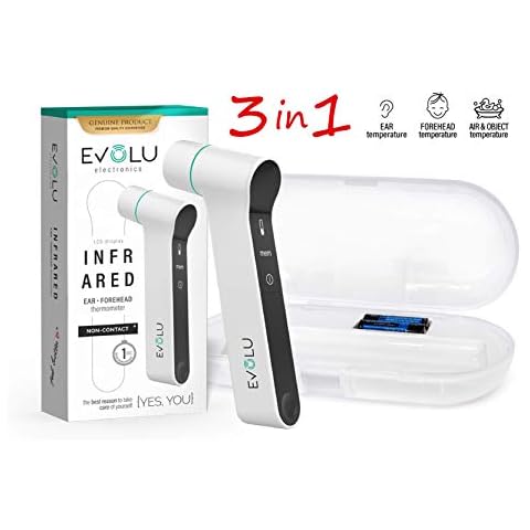 EVOLU Fieberthermometer Kontaktlos INFAROT NON CONTACT Stirnthermometer 3-in-1 Digital Infrarot Thermometer Cover
