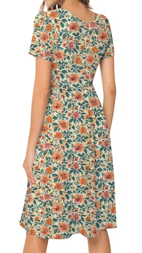 Image of DB MOON Women Summer Casual Short Sleeve Dresses Empire Waist Dress with Pockets