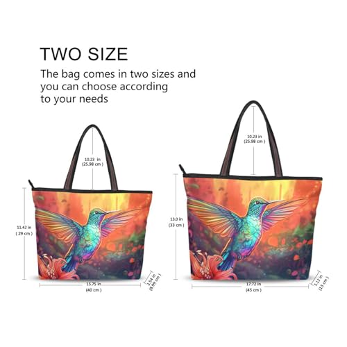 Vivid Hummingbird Tote Bag Zipper Shoulder Bag Reusable Grocery Bag Handbag - Large3