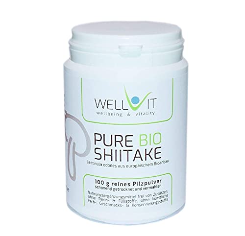 Pure Bio Shiitake 100 g Lentinula edodes poudre de champignons médicinaux de l'agriculture biologique de l'UE, végétalien, sans additifs artificiels Cover