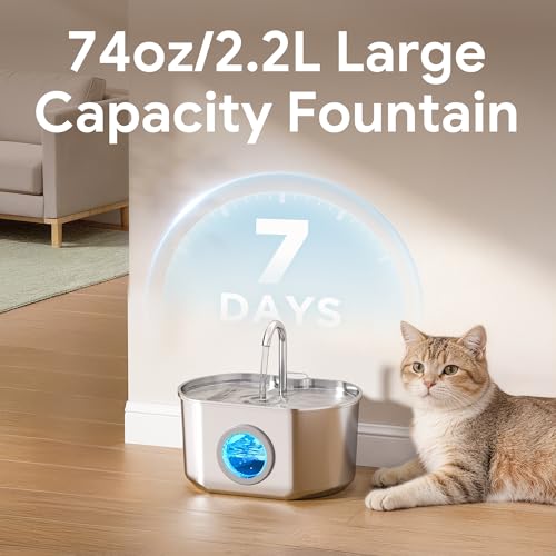 Neareal Stainless Steel Cat Water Fountain 74oz with Quadruple Filtration — view 5