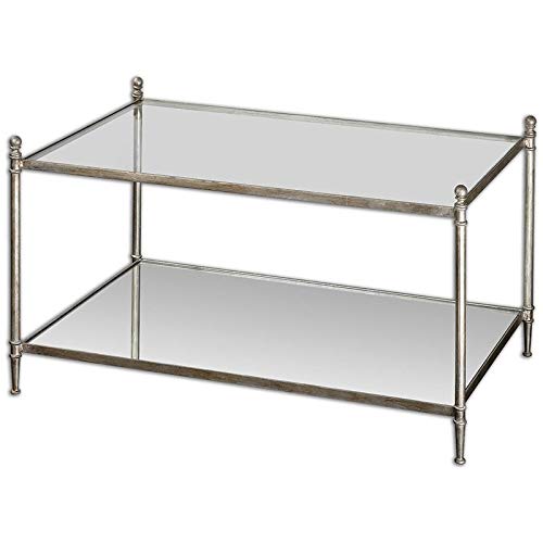 Uttermost Gannon Mirrored Glass Coffee Table in Antiqued Silver