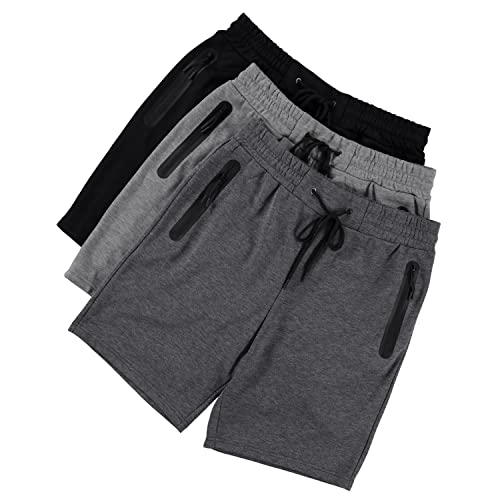 PURE CHAMP Mens 3 Pk French Terry Cotton Casual Gym Shorts for Men Athletic Workout Training Sweat Shorts with Zipper Pocket3