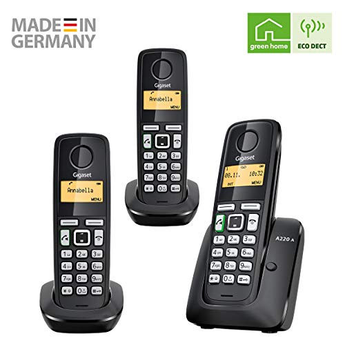 Gigaset A220A TRIO - Basic Cordless Home Phone with Answer Machine and Speakerphone - 3 Handsets, Black