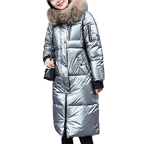 Doudoune argentée brillante hiver femme longue parka à capuche Roquorl