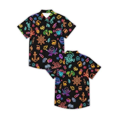 THE PIRATE KING Funny Pirate Hawaiian Shirt Boys Girls Beach Tropical Casual Short Sleeve Button Down Shirt for 5-14 Years3